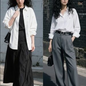 NWT Tommy Hilfiger Women’s White Roll-Tab Sleeve Button Down Blouse/Shirt Size S